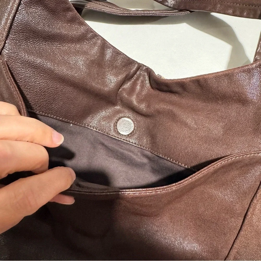 Banana Republic Vtg‎ Y2K Brown Leather Hobo Shoulder Bag Purse Gold Sequin Fall